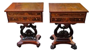 Antique Pair of Ornately Carved His and Her Nightstands