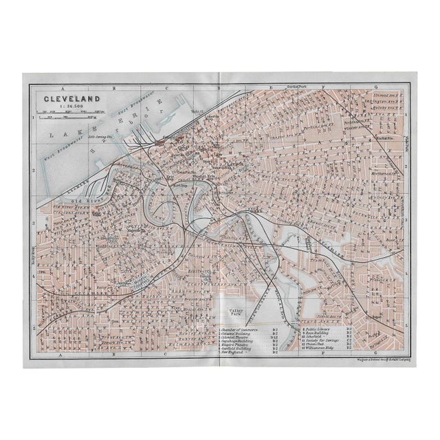 1909 Antique Map of Cleveland Ohio For Sale
