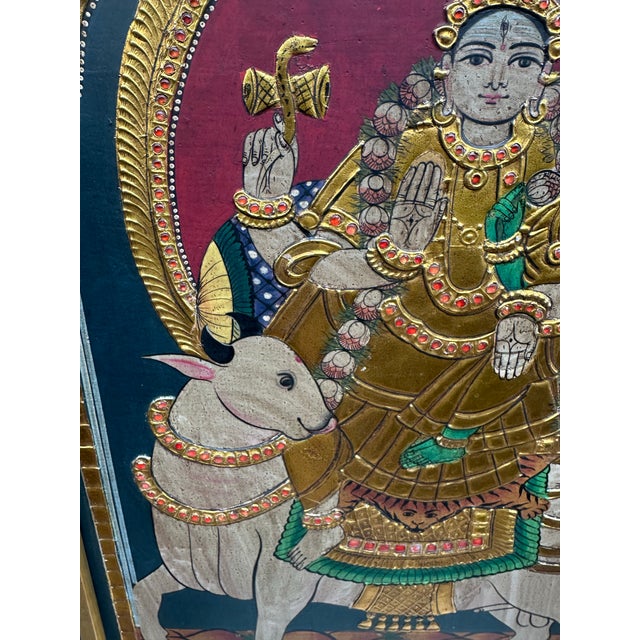 1950s Tanjore Painting Shiva Parvati For Sale - Image 4 of 14