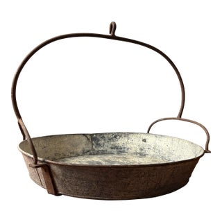 Early 20th Century Industrial Farmhouse Hanging Metal Basin For Sale
