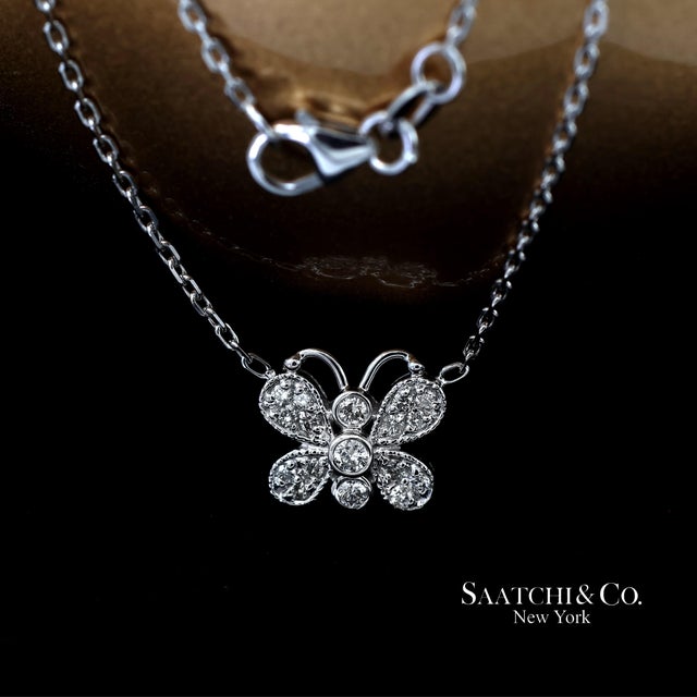 14k(585) White Gold Natural Diamond Butterfly Pendant Necklace With Chain For Sale In New York - Image 6 of 12