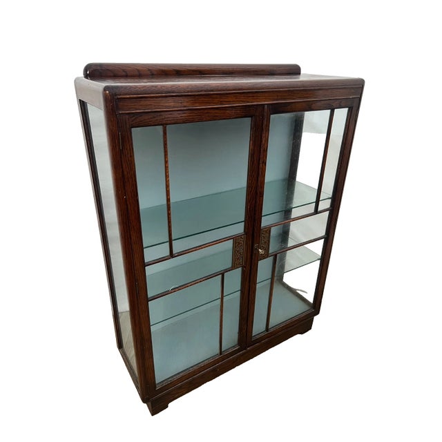 Gorgeous Rare Art Deco China Cabinet, Curio, Locking Double Doors, Two Glass Shelves, Oak, 47" Tall X 12" Deep X 36" wide....
