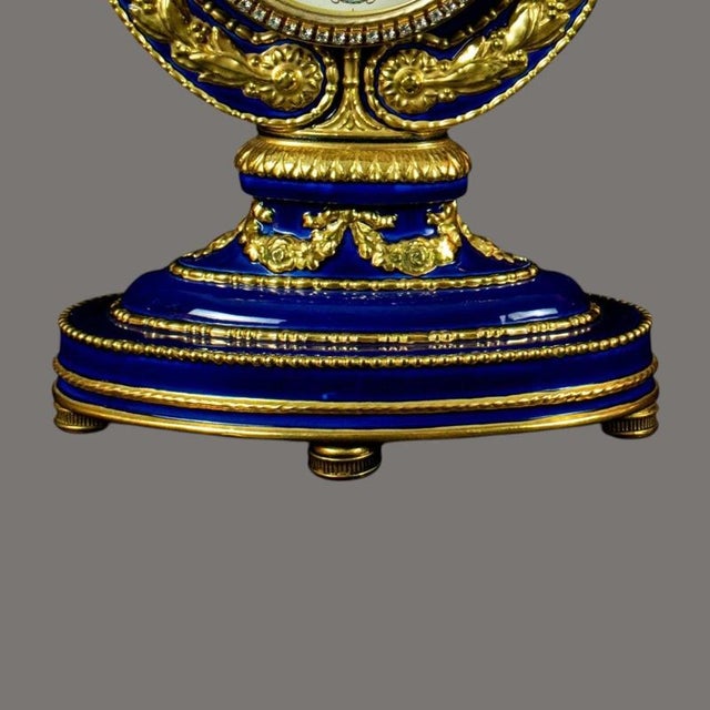 Marie Antoinette Cobalt Blue Porcelain Mantel Clock, 1970s For Sale - Image 4 of 18