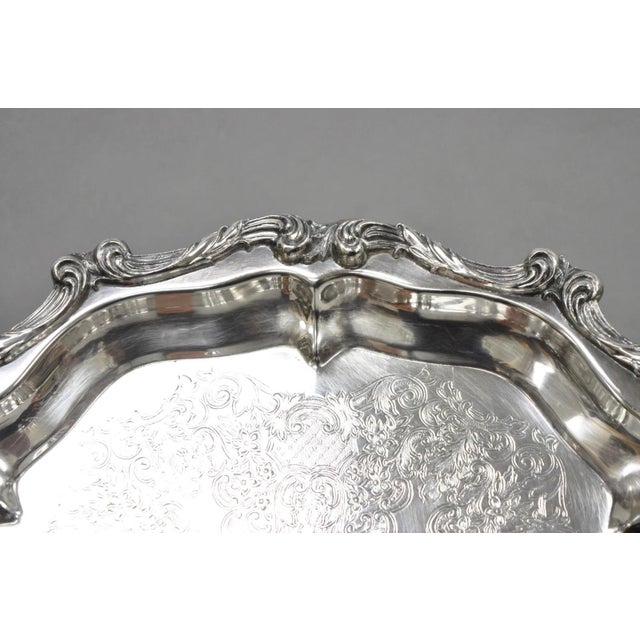 Mid 20th Century Mid 20th Century "La Reine" by Wallace Round Scalloped Footed Silver Plated Serving Platter Tray For Sale - Image 5 of 11