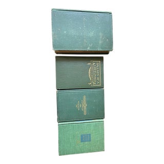 Set of Four (4) Antique Green Decorative Books Pretty Old Bookstack For Sale