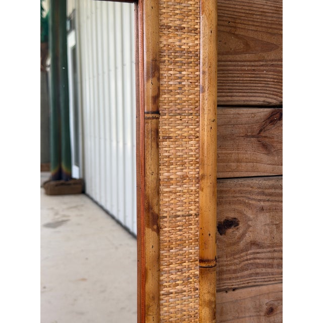 Vintage Coastal Tortoise Bamboo & Woven Rattan Wall Mirror For Sale In Naples, FL - Image 6 of 12