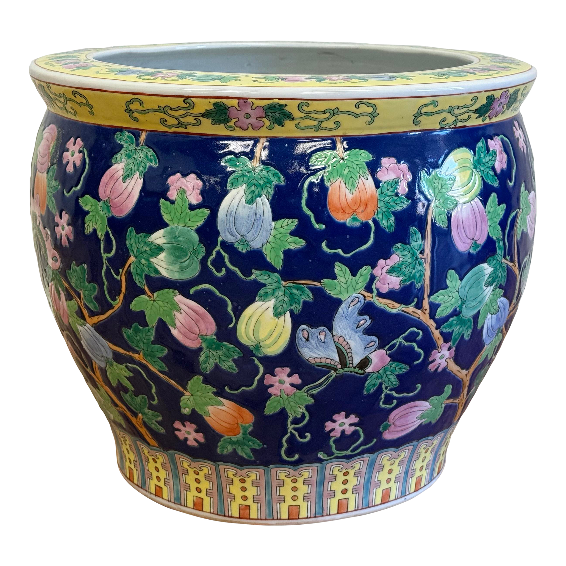 Vintage Chinese Porcelain Fish Bowl Planter in Blue