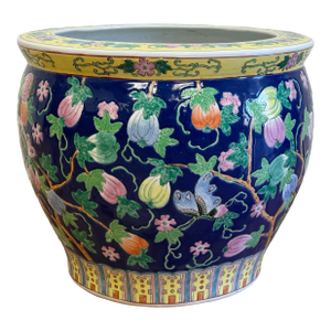 Vintage Chinese Porcelain Fish Bowl Planter in Blue