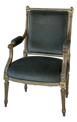 19th Century Vintage Fauteuil Chair in Green Mohair Velvet