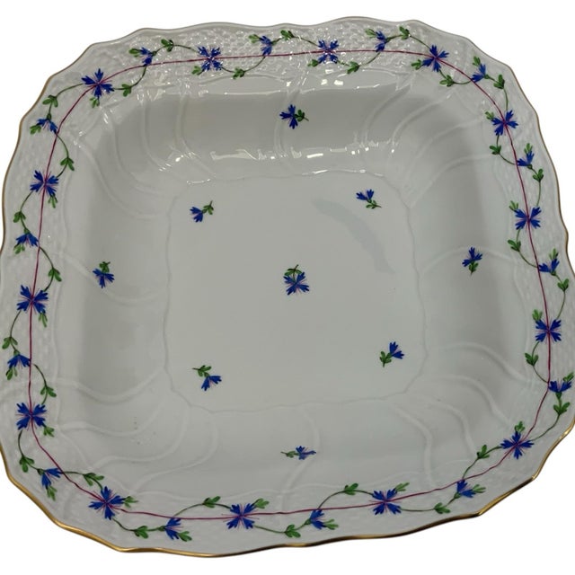 1980s Vintage Herend Blue Garland PBG Large Square Fruit Serving Bowl Model 1181 Hungary C. 1980s For Sale - Image 5 of 10