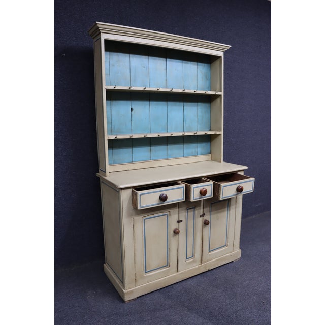 19th Century Welsh Painted Pine Cupboard Hutch With Plate Rack For Sale - Image 11 of 16