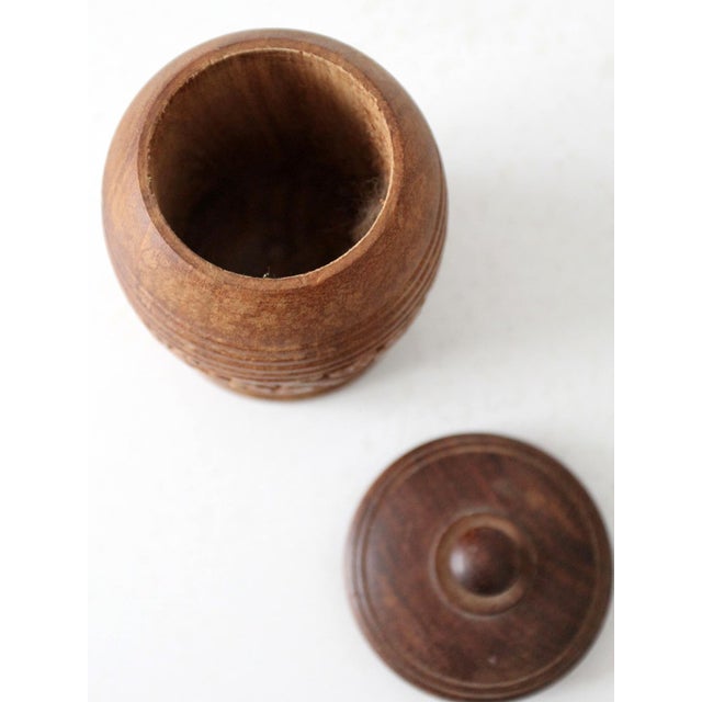Brown Vintage Hand Carved Floral Wood Jar For Sale - Image 8 of 9