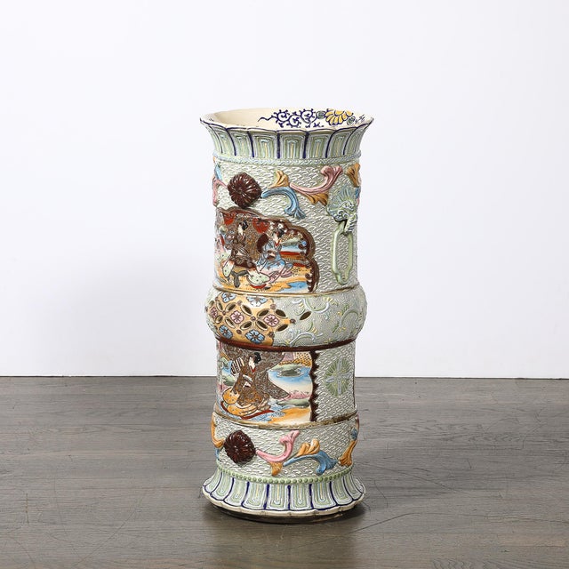 Satsuma Vintage Japanese Satsuma Bead-Design Ceramic Umbrella Stand For Sale - Image 4 of 14