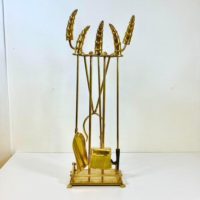 Hollywood Regency 1970s Vintage Hollywood Regency Boho Chic Brass Horn Fireplace Tools - Set of 5, After Maitland-Smith For Sale - Image 3 of 16