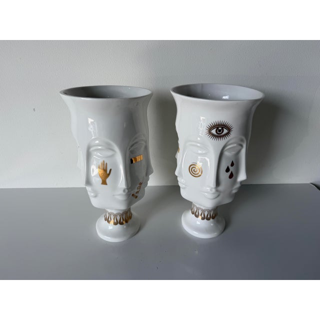 Jonathan Adler Gilded Dora Maar Porcelain Urn Vases – Pair For Sale - Image 4 of 12