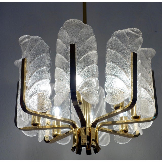 Scandinavian Brass and Ice Glass 8-Light Chandelier by Carl Fagerlund for JSB, 1960s For Sale - Image 11 of 12