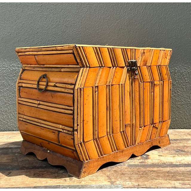 Wood Vintage Faceted Rattan Box For Sale - Image 7 of 12