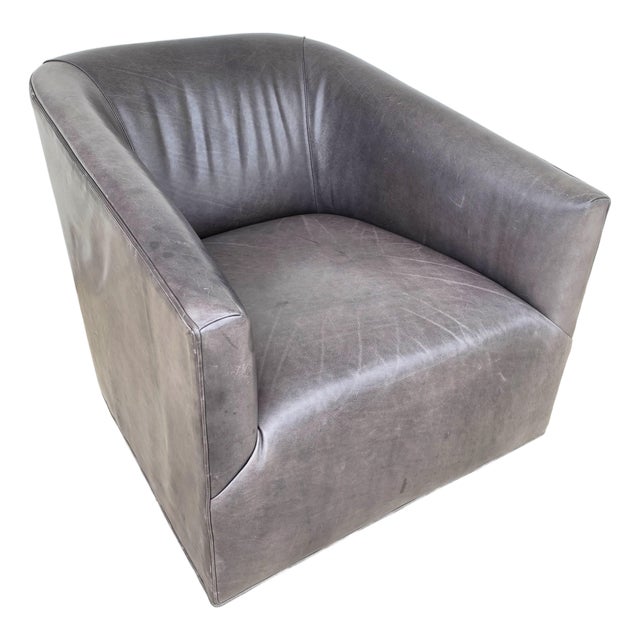 Restoration Hardware 1950s Italian Shelter Arm Leather Swivel Club Chair Rh For Sale