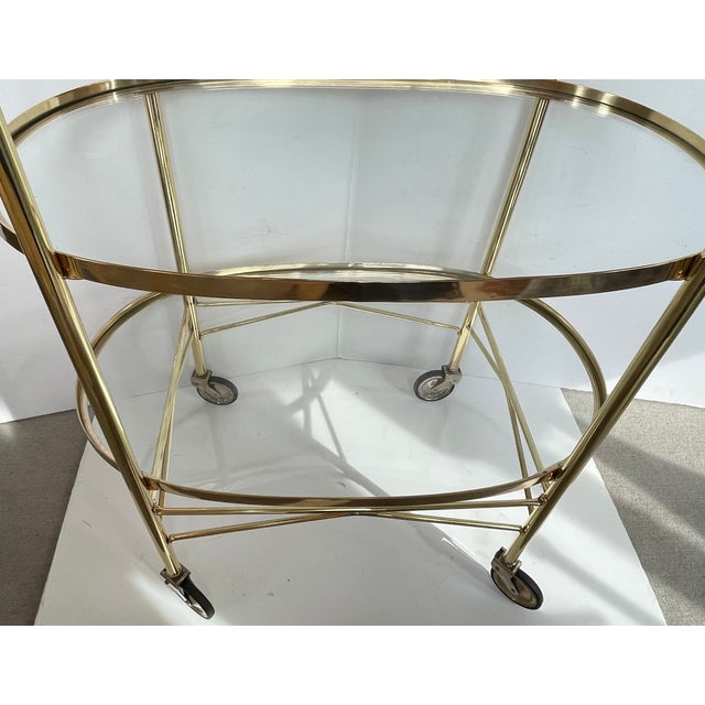 Brass Century Italian Brass 3 Tier Bar Cart, With Glass Shelves, 1970s For Sale - Image 8 of 16