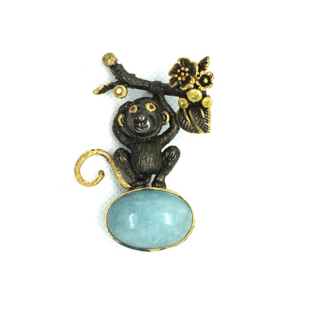 1980s Brutalist Sterling Silver, Aquamarine,Sapphire & Vermeil Earrings - 2 Pieces For Sale - Image 11 of 12