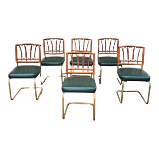 1970s Cantilever Dining Chairs/ Dining Chairs/ Set of 6 Bamboo Dining Chairs For Sale