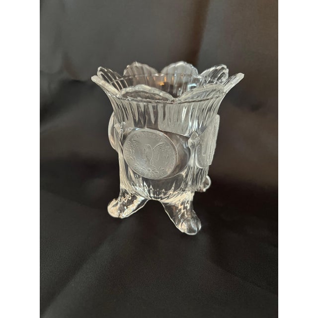 Glass Vase with Four Legs, Scalloped Top & Frosted Medallions For Sale - Image 4 of 8