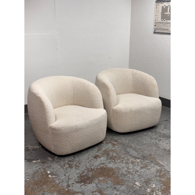 Contemporary Goop for Cb2 Gwyneth Boucle Swivel Chairs, Pair For Sale - Image 3 of 12