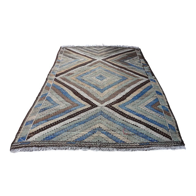 1960s Turkish Geometic Handmade Floor Kilim Rug For Sale