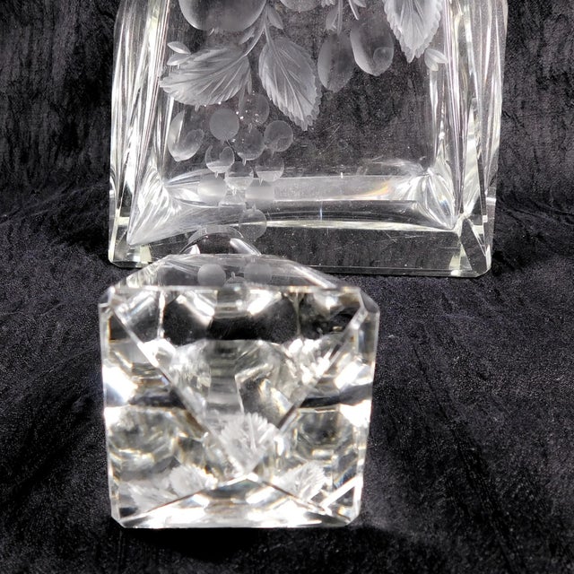 1950s 1950s Cut Crystal Decanter With Etched Fruit Design For Sale - Image 5 of 7