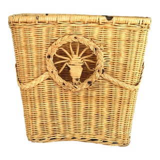 Hand Woven Rattan Basket With Sunburst Details For Sale