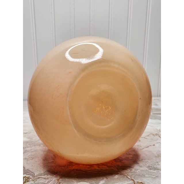 Large Mid-Century Modern Hand-Blown Art Glass Vase Amber, Cream & Aubergine Rim 16” For Sale - Image 12 of 12