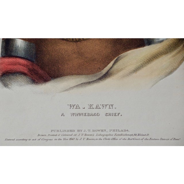 Wa-Kawn, a Winnebago Chief: Folio-Sized Hand-Colored McKenney & Hall Lithograph, 1841 For Sale - Image 4 of 4