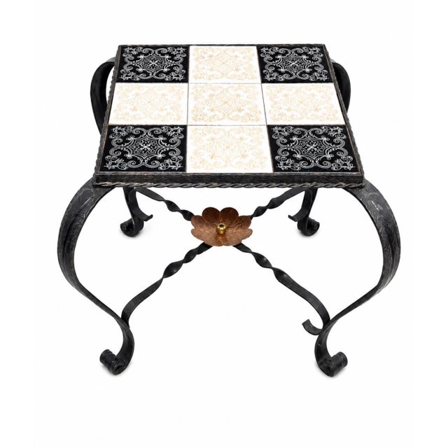 Rustic Small Vintage Wrought Iron and Ceramic Table, 1940s For Sale - Image 3 of 3