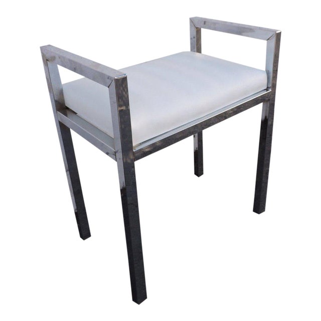 Vintage Mid Century Small Chrome And White Vinyl Vanity Stool