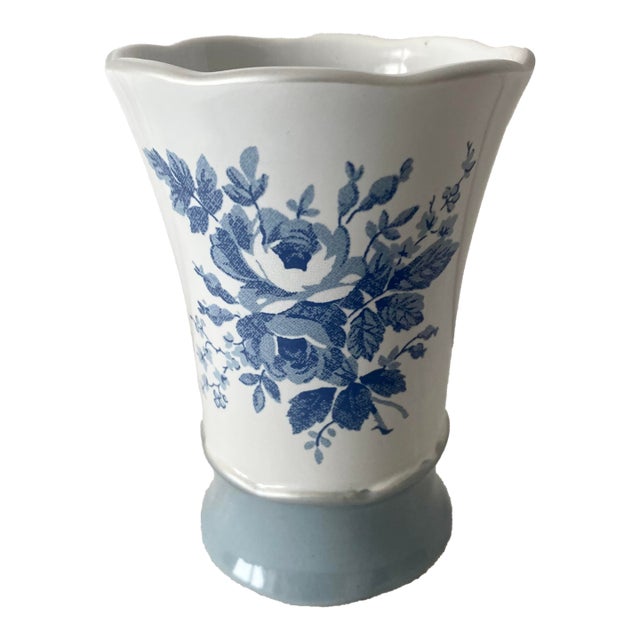 Vintage Laura Ashley "Sophia" Collection Blue Floral Porcelain Bathroom Tumbler Cup For Sale