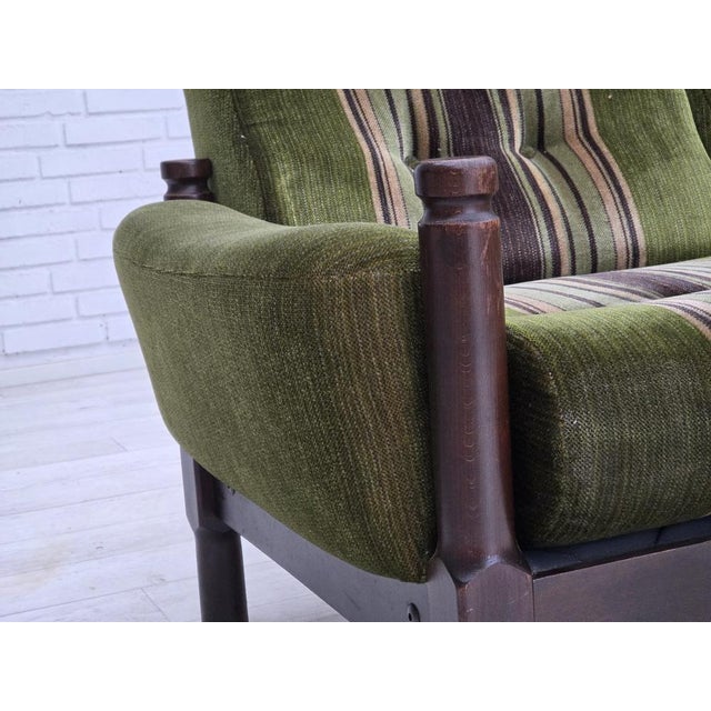 Vintage Scandinavian Two-Seater Sofa in Green Furniture Velour and Beech, 1970s For Sale - Image 4 of 18