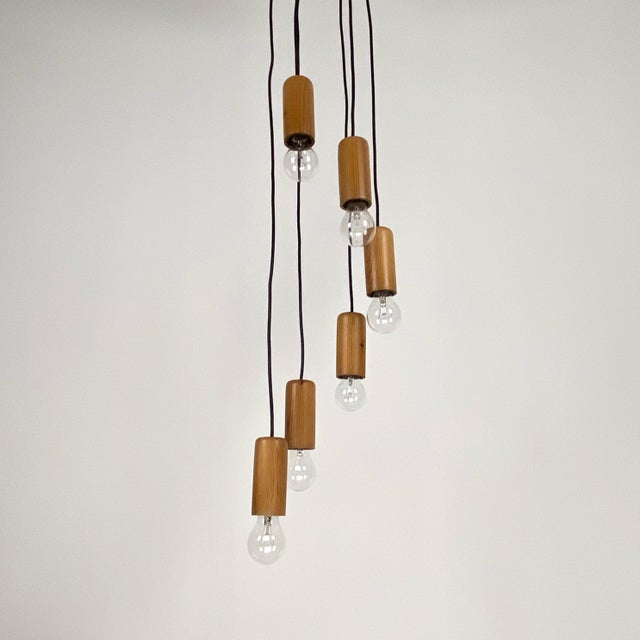 1970s Wooden Cascade Pendant Lamp from Temde Leuchten, Switzerland, 1970s For Sale - Image 5 of 8