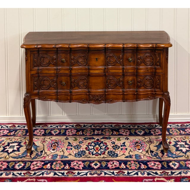 Antique French Chest of Drawers Console Serpentine Carved Walnut Louis XV c.1920 For Sale - Image 12 of 18