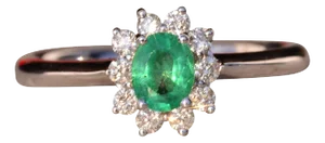 The 89th Avenue: Natural Emerald and Diamond Halo Ring in White Gold