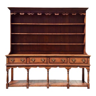 Antique English Oak Welsh Sideboard Server With Hutch Top For Sale