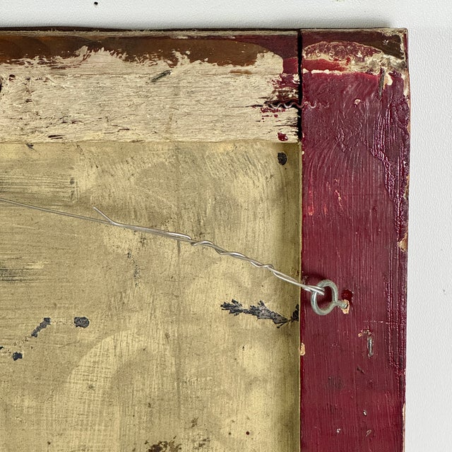 Burgundy Vintage "Danger Men Working" Metal Red Painted Sign With Wood Frame For Sale - Image 8 of 8