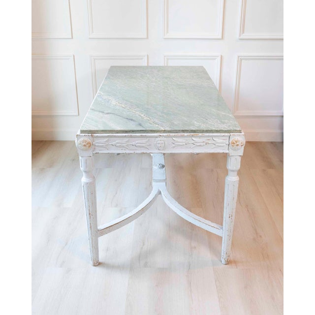 Gustavian (Swedish) Swedish 1920s Painted Center Table with Green Marble Top For Sale - Image 3 of 12