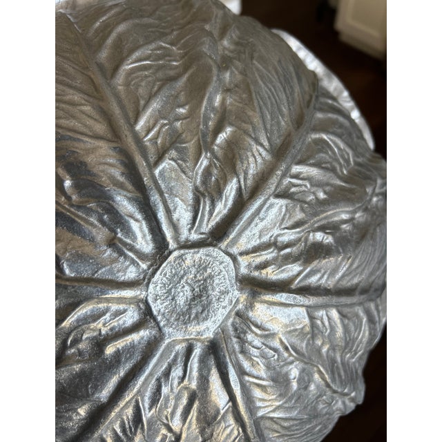 Vintage Pewter Cabbage Leaf Serving Bowl Majolica Style by Bruce Fox for Wilton For Sale - Image 10 of 11