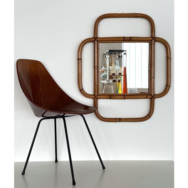 Large Italian Organic Wall Mirror in Rattan and Bamboo, 1970s For Sale - Image 11 of 15