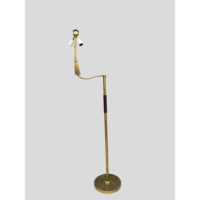 Art Deco Brass & Leather Floor Lamp attributed to Hugo Gorge for Kalmar, Austria, 1930s by Hugo Gorge For Sale - Image 3 of 12