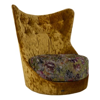 Cocoa Island Swivel Lounge Chair in Yellow, Gold and Green Upholstery from Bretz For Sale
