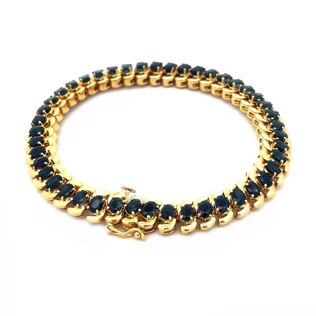 Sapphire 14k Gold Bracelet S Link Yellow Flex Link Oval Cut For Sale - Image 4 of 8
