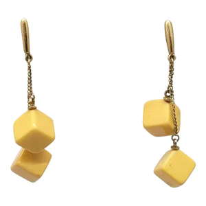 Vintage Signed Crown Trifari Cube Dangle Clip Earrings - 2 Pieces