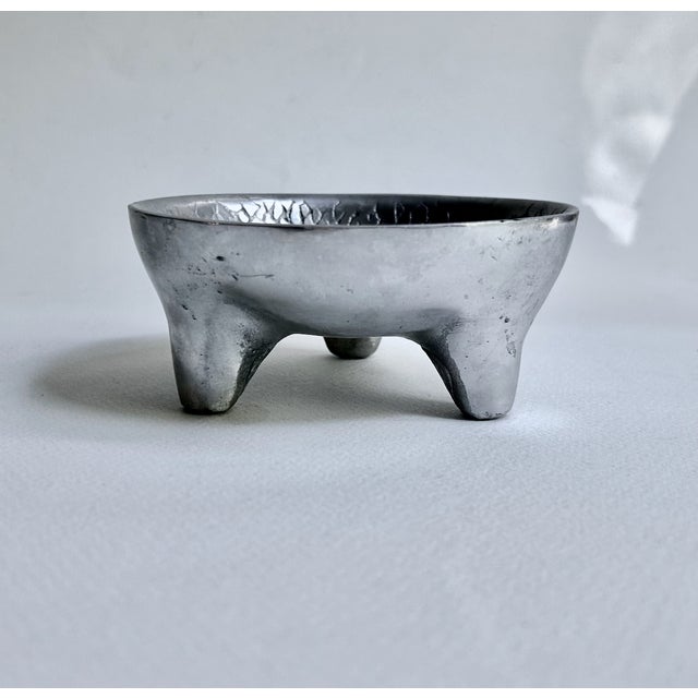 Vintage Mexican Footed Hammered Pewter Bowl For Sale - Image 4 of 14