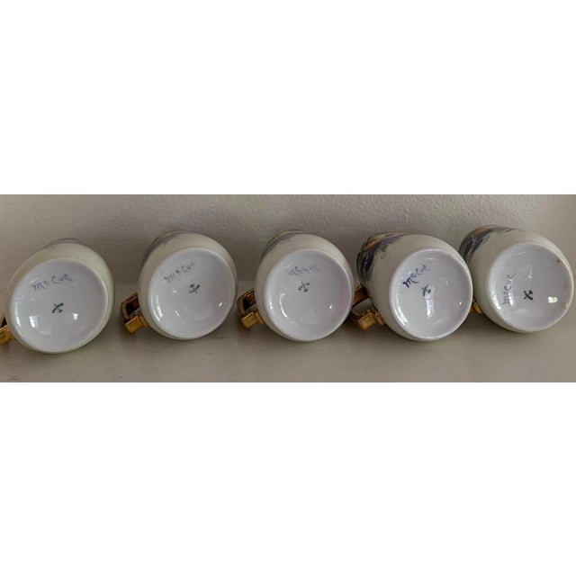 French 6 Piece Antique Limoges Hand Painted by McCue BlackBerry Pitcher and Cups For Sale - Image 3 of 9